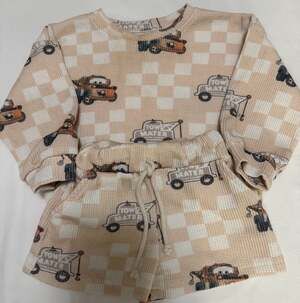 6-12 m Magical little babes Tow Mater Waffle Long Sleeve Shirt and Shorts Set